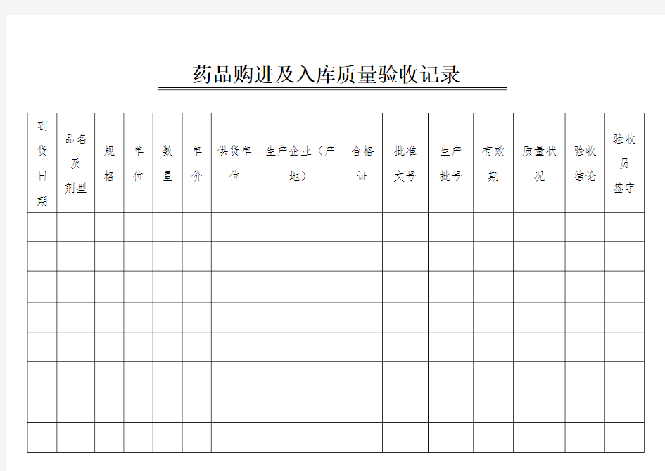 药品购进及入库质量验收记录