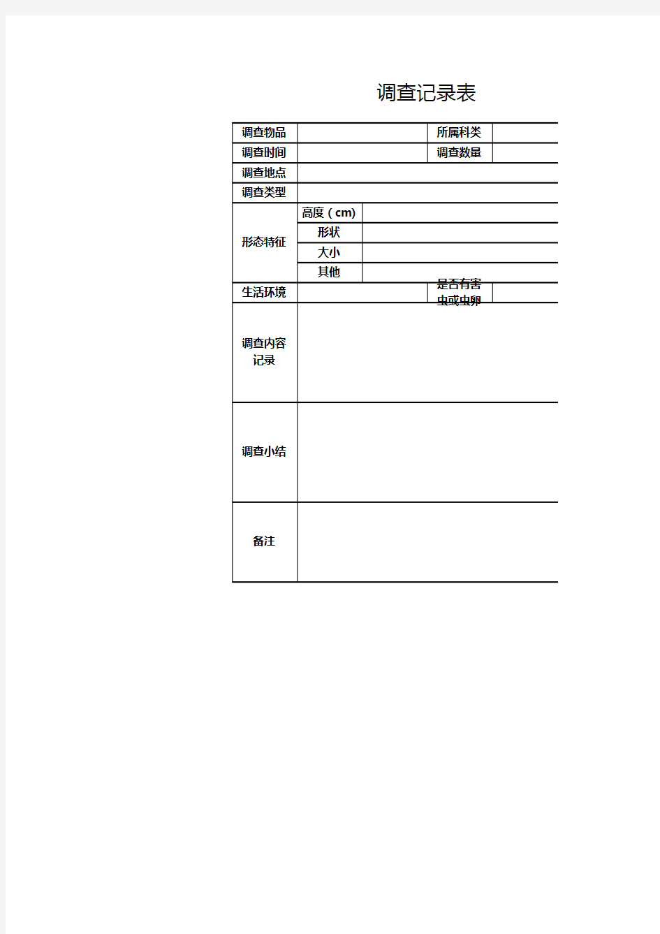 植物调查活动记录表1