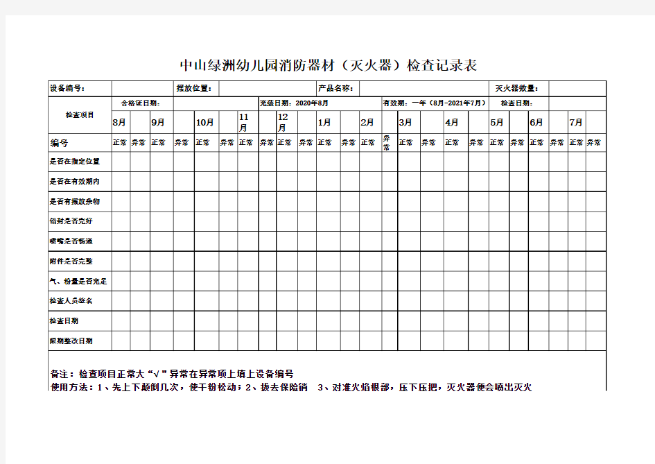 消防器材检查记录表