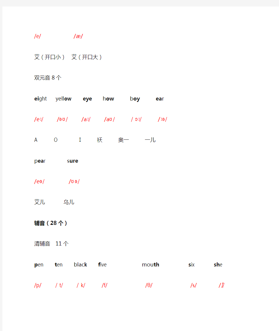 小学生国际音标和单词对照表 并附中文发音