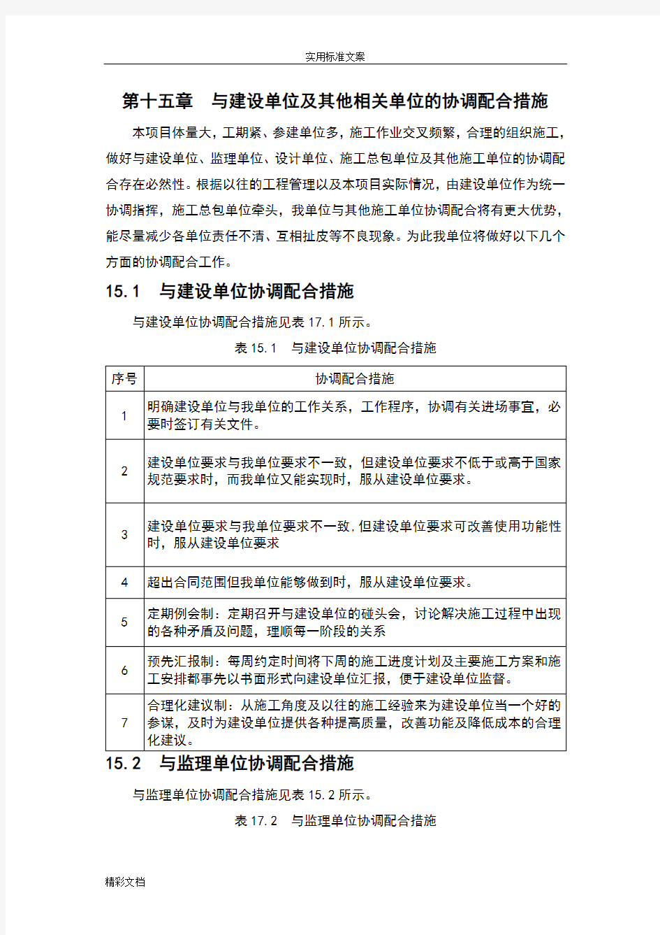 第十五章与建设单位及其他相关单位地协调配合要求措施