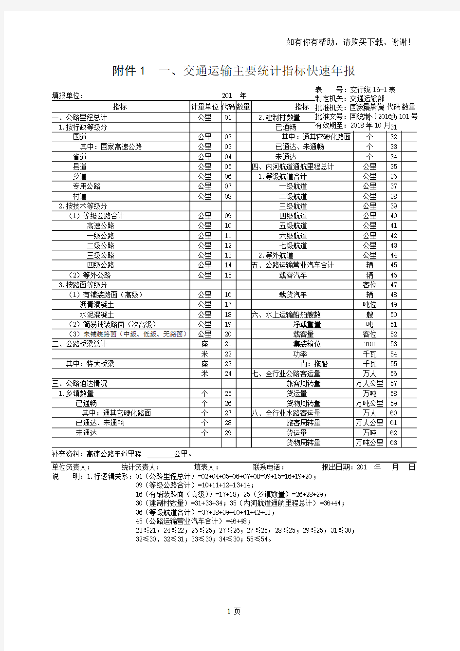 交通运输主要统计指标快速年报