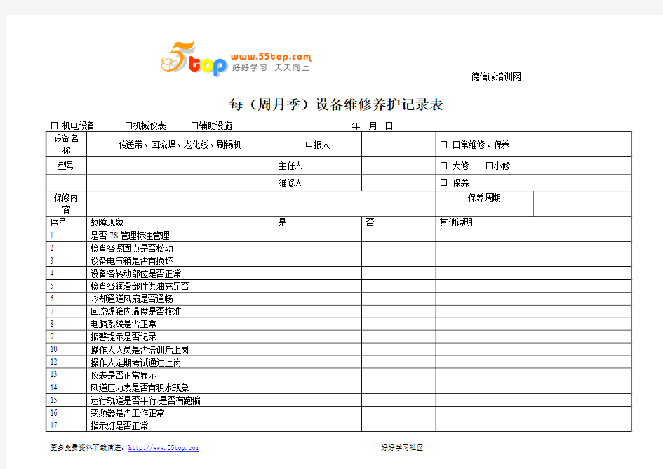 设备维修养护记录表(周月季)