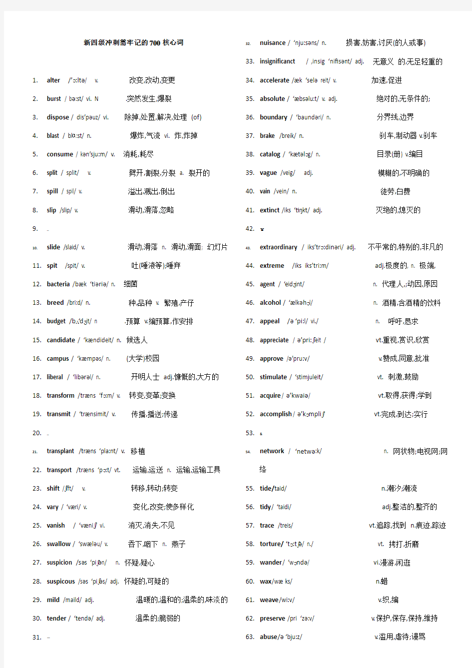 大学英语四级700高频词汇(带音标修正版)