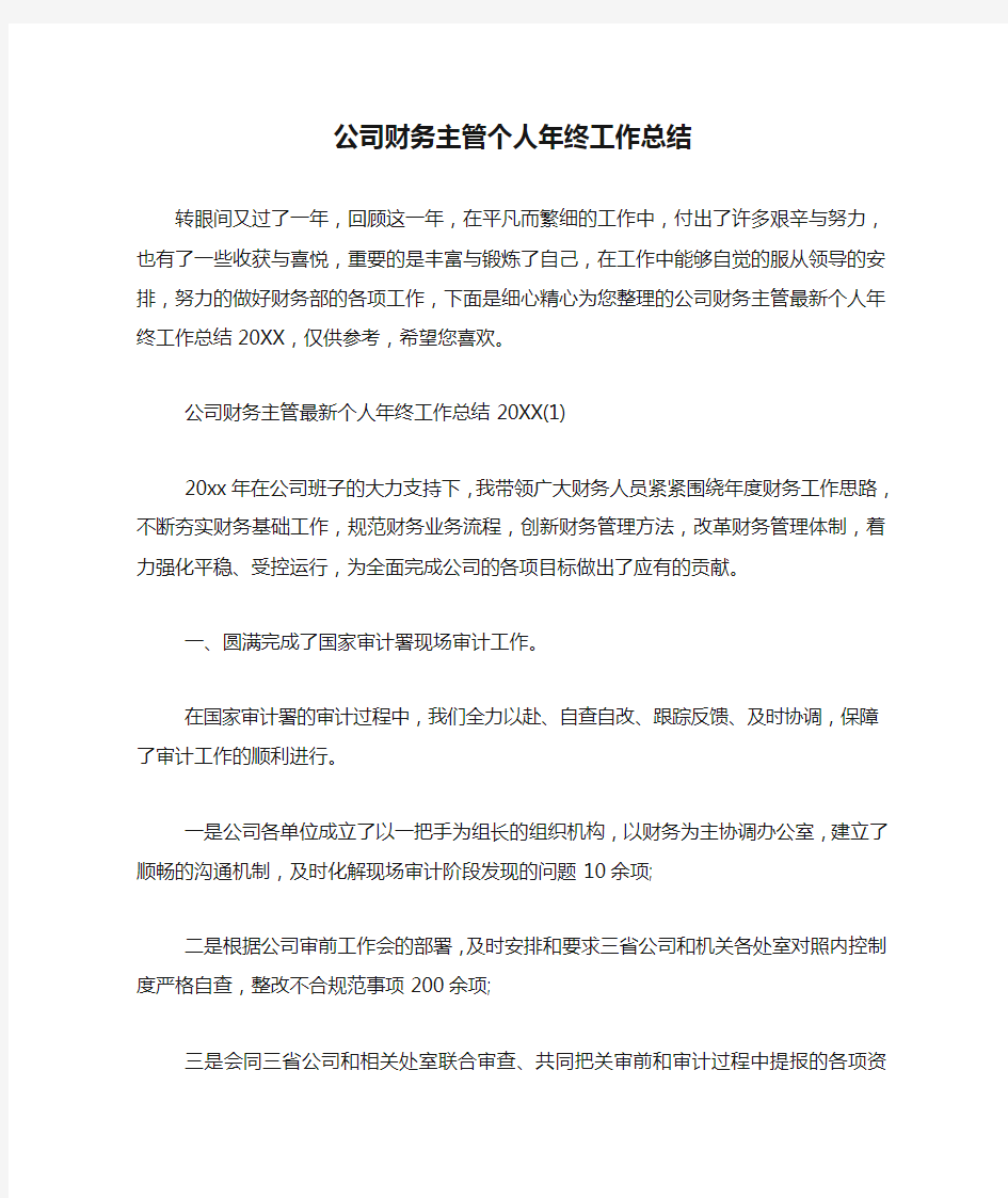 公司财务主管个人年终工作总结