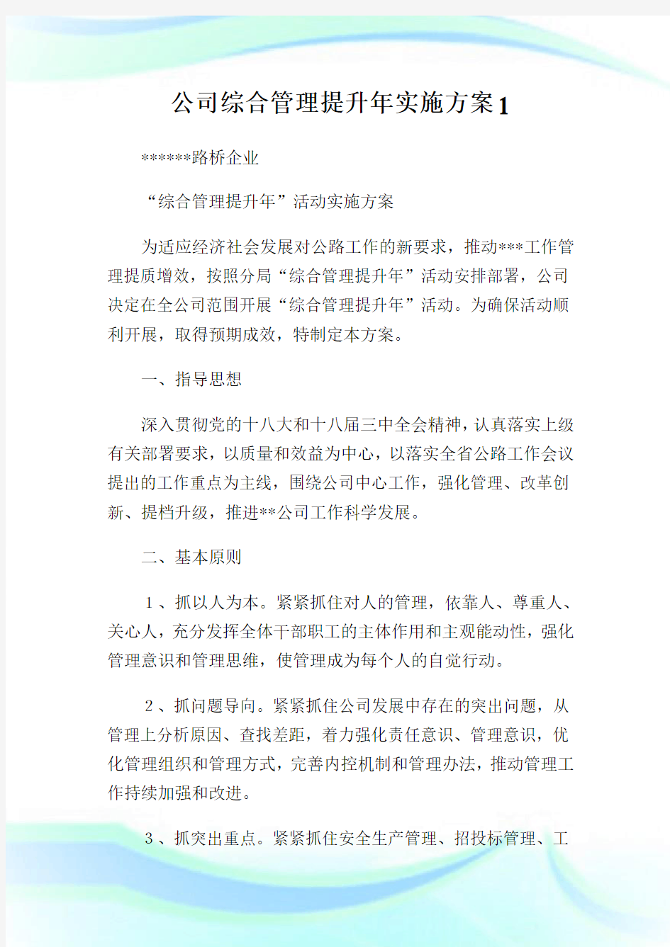 公司综合管理提升年实施方案.doc