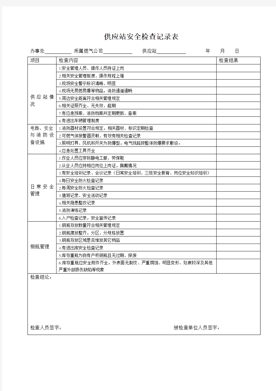 燃气供应站检查表