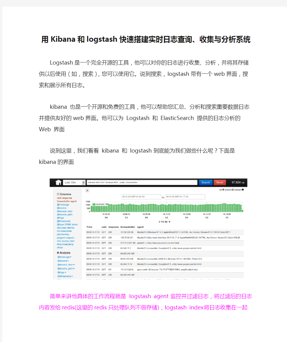 用Kibana和logstash快速搭建实时日志查询、收集与分析系统