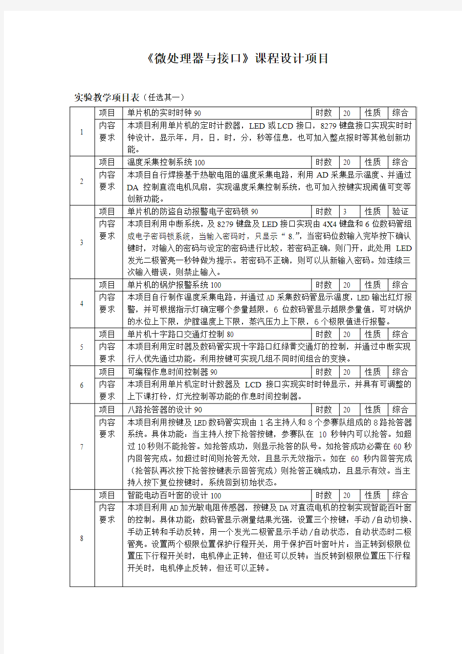 《微处理器与接口》课程设计项目