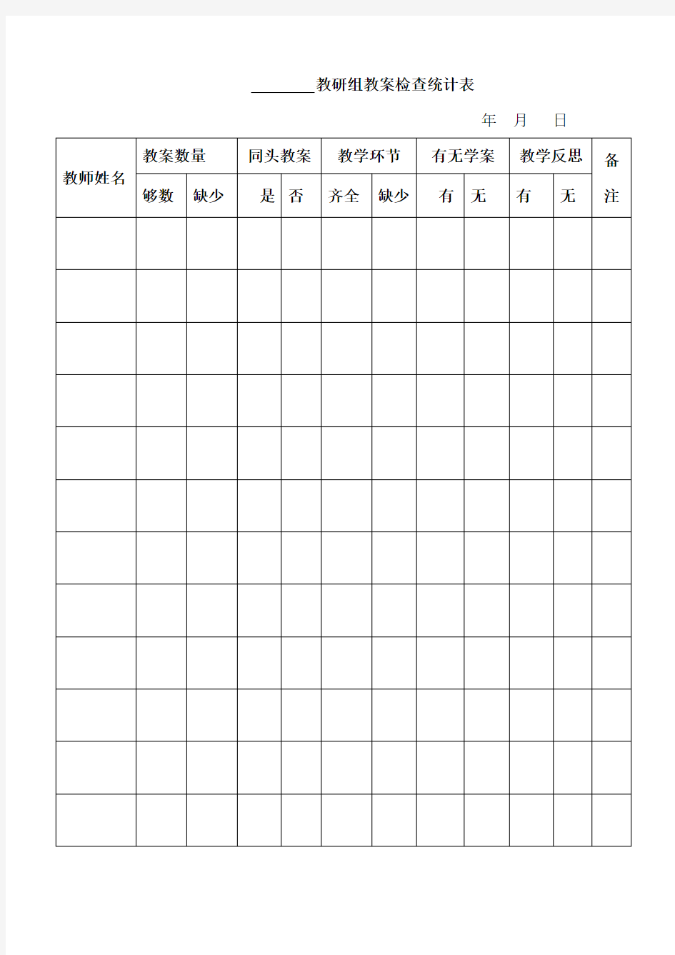 教研组长教案、听课记录检查记录表