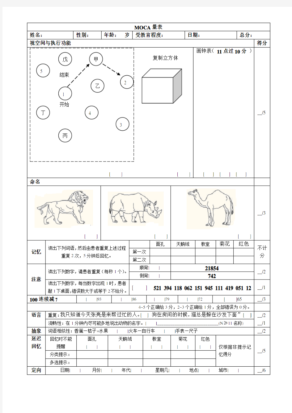 蒙特利尔认知评估量表MoCA