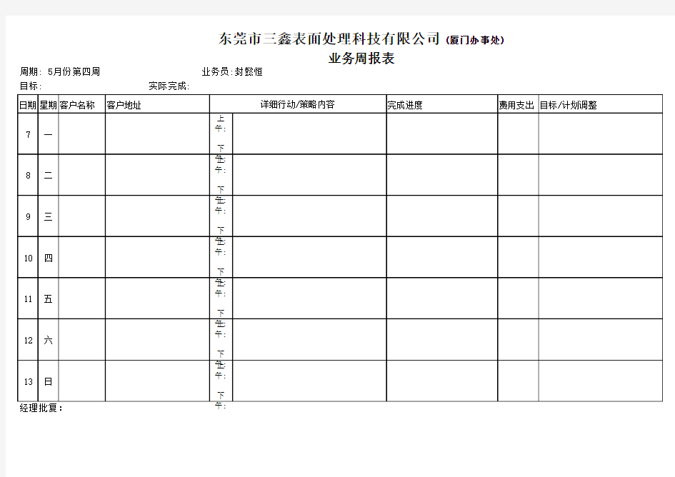 最全的业务员工作计划表 业务报表 业务计划表