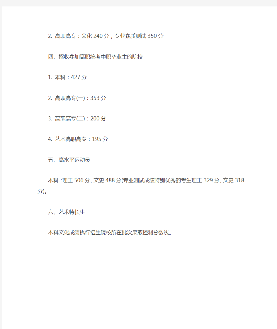 湖北省2014年高考录取分数线