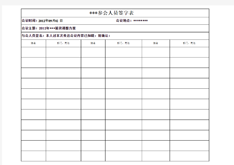 参会人员签字表