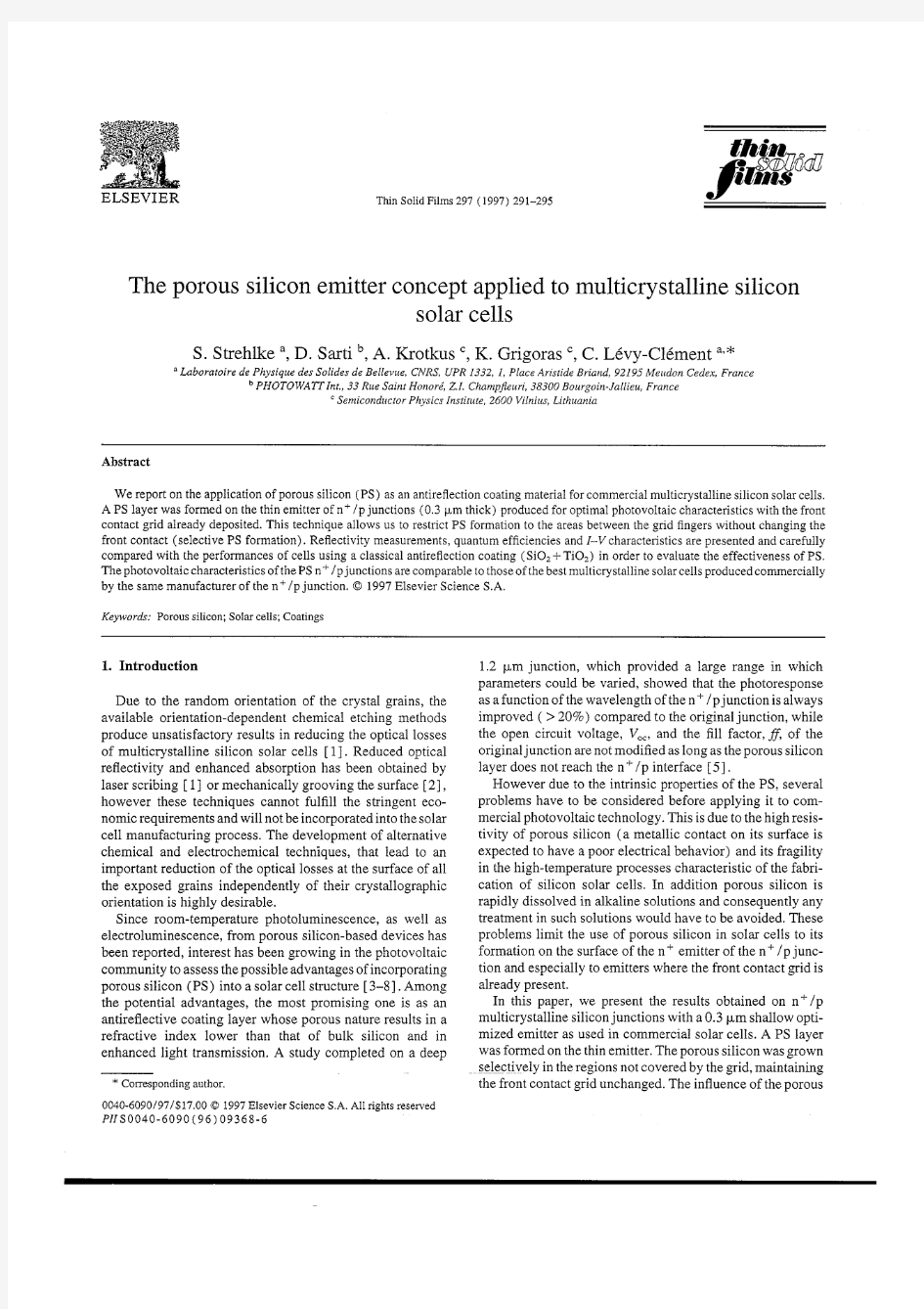 1997-The porous silicon emitter concept applied to multicrystalline silicon solar cells