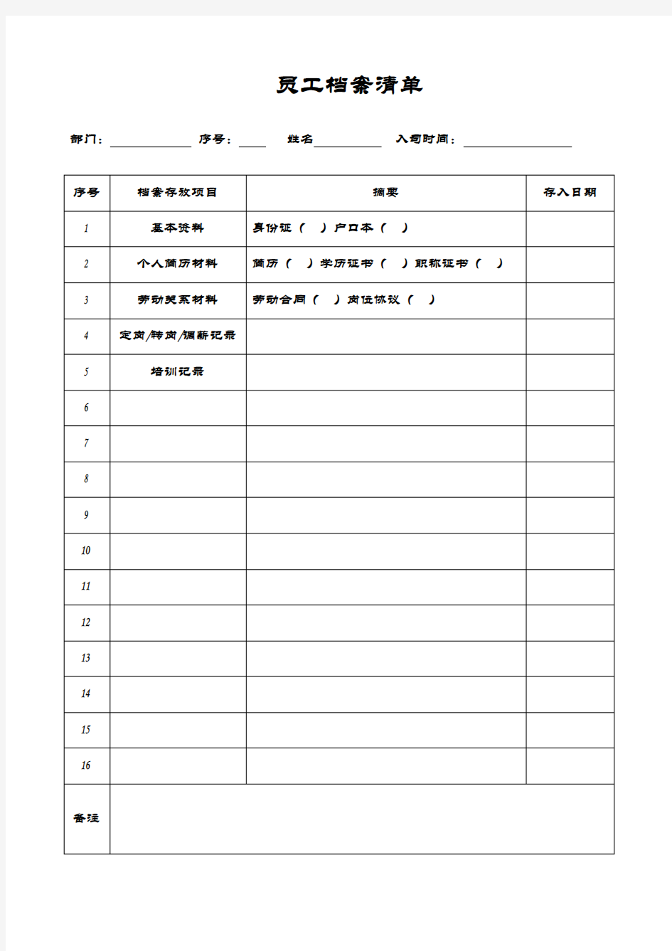 员工档案清单