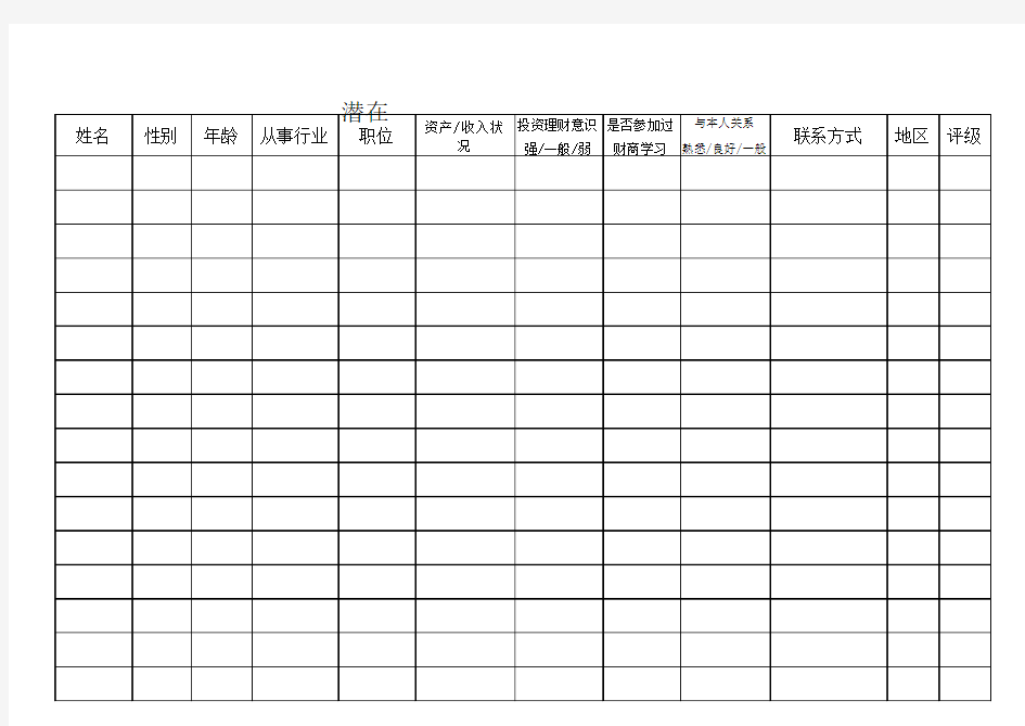 潜在客户登记表(模板)