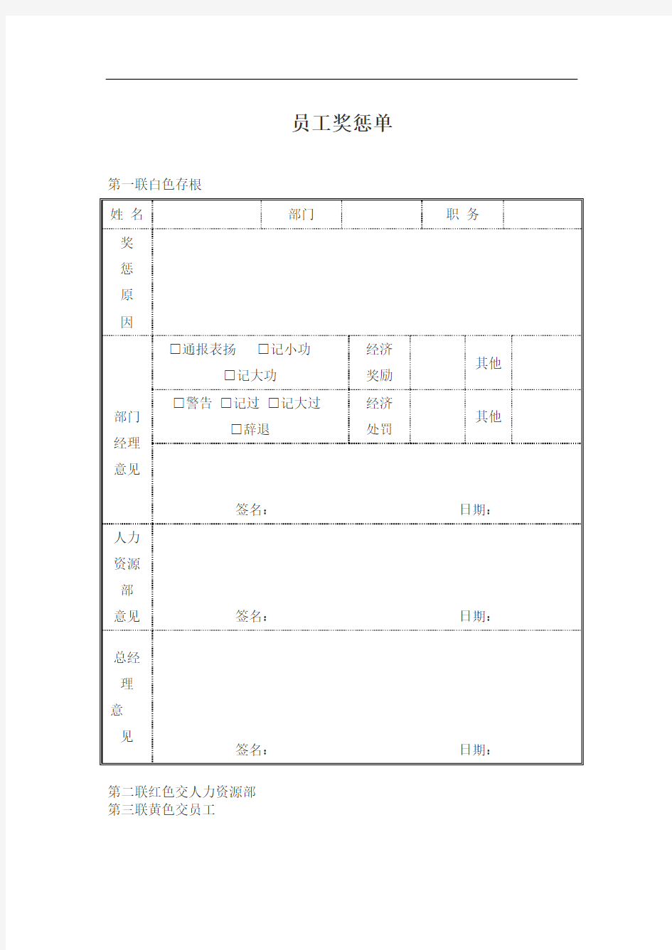 员工奖惩通知单