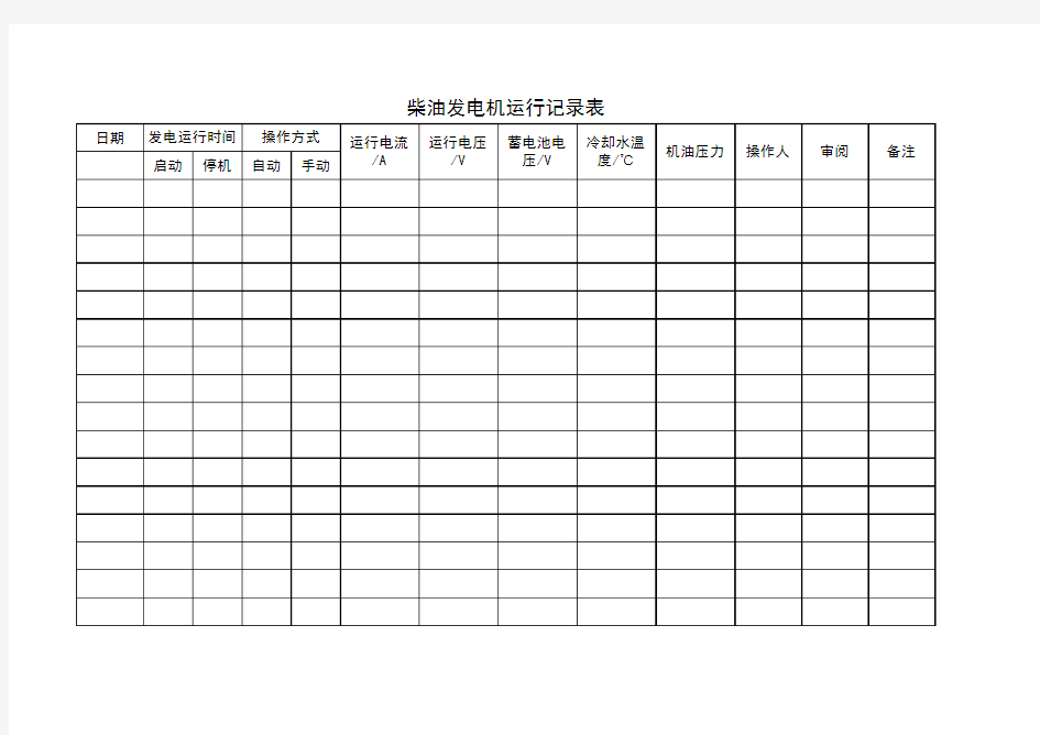 柴油发电机运行记录表