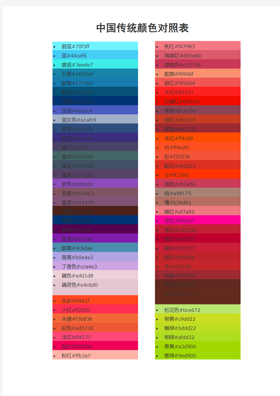 中国传统颜色16进制代码对照表-HTML