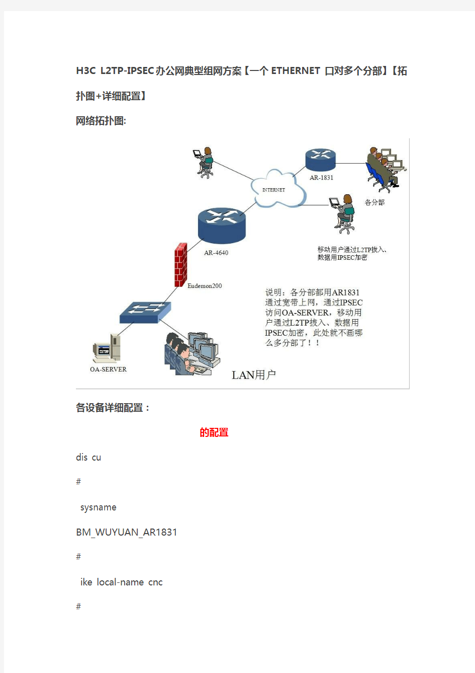 H3C L2TP-IPSEC办公网典型组网方案