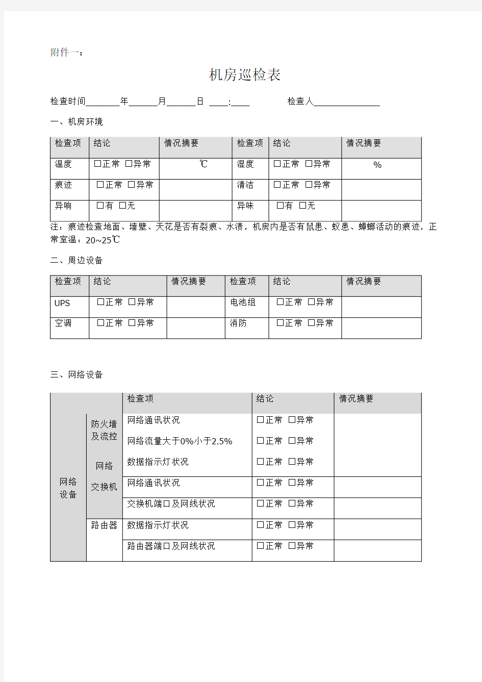 机房巡检管理制度