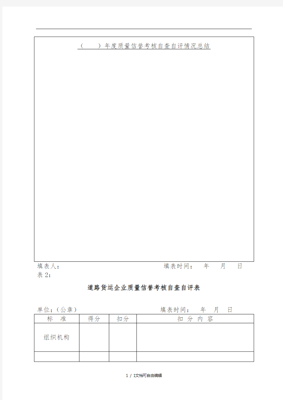 新《道路货物运输企业年度质量信誉考核档案》