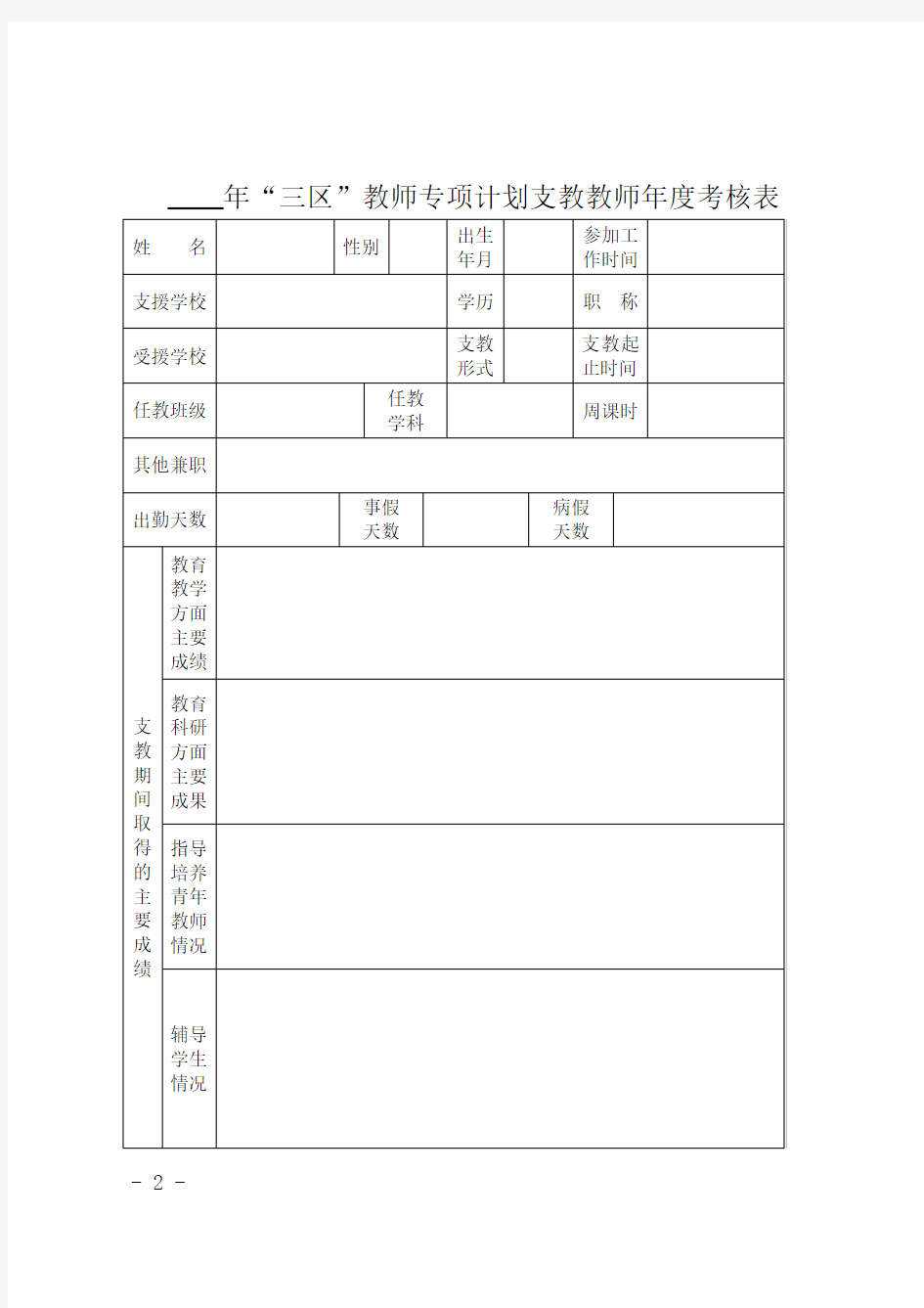甘肃省“三 区”教师专项计划支教教师年度考核表