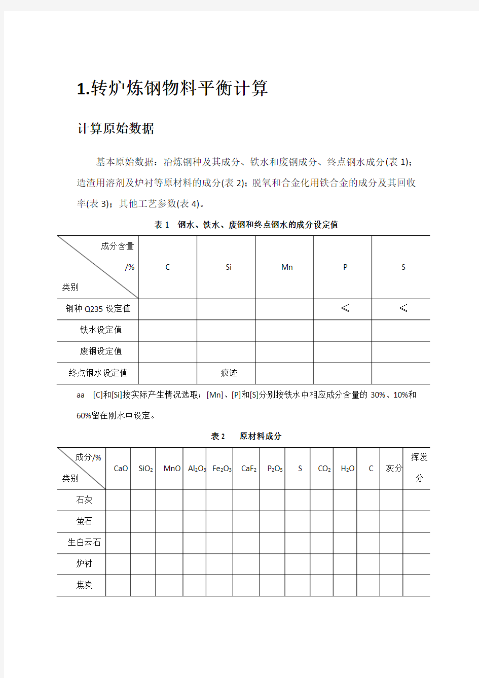 转炉炼钢物料平衡计算