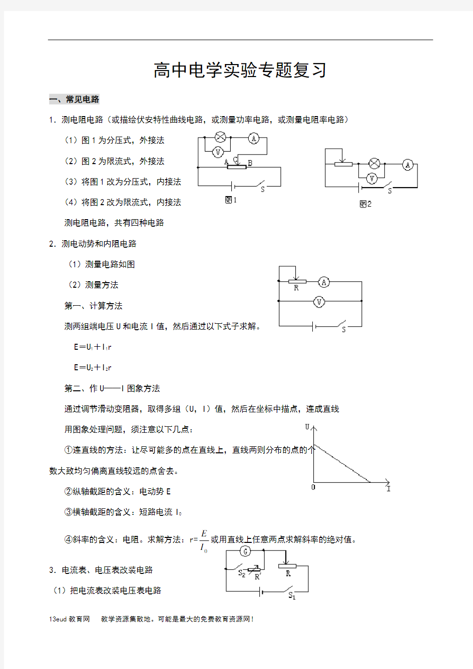 高二物理电学实验专题复习