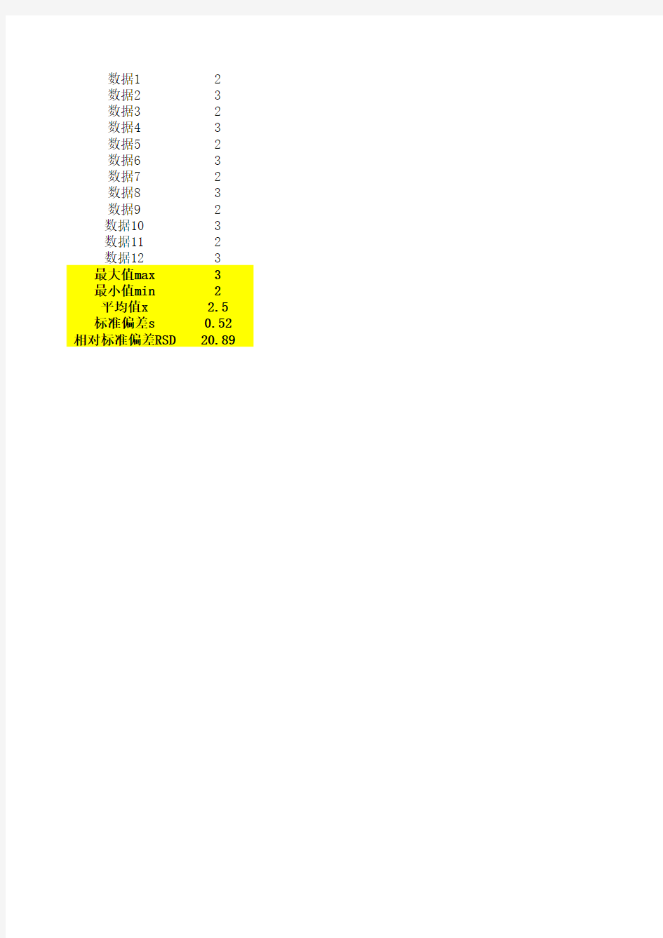 标准偏差 相对标准偏差RSD在excel中的处理公式
