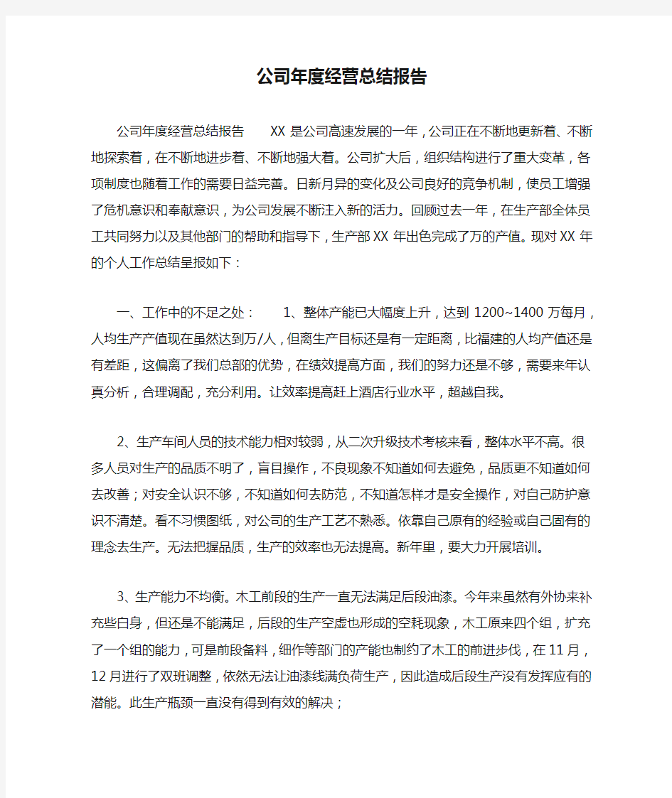 公司年度经营总结报告