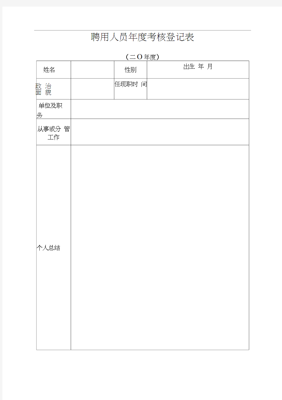 2017聘用人员年度考核表