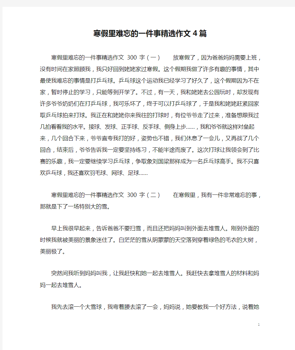 寒假里难忘的一件事精选作文4篇