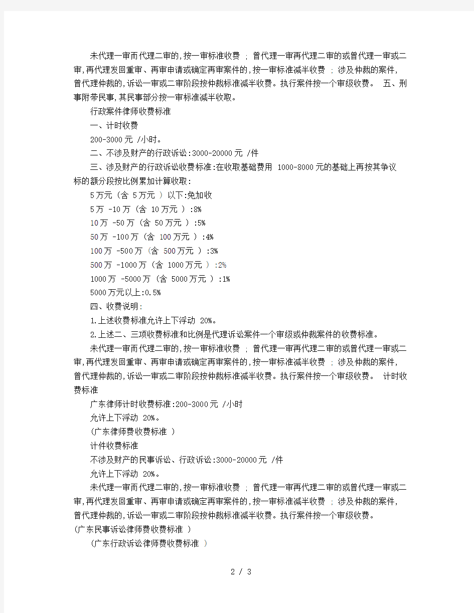 2019年深圳律师收费标准