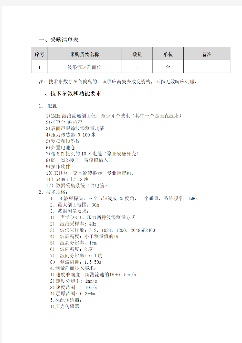 一、采购清单表