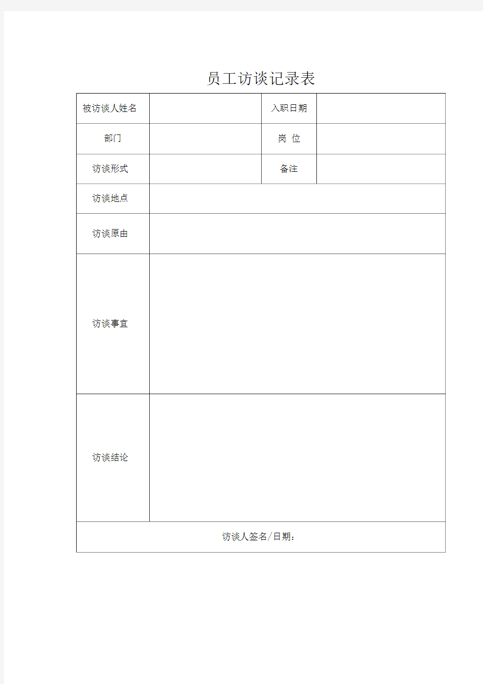 公司员工访谈记录表