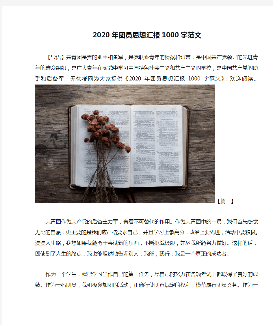 2020年团员思想汇报1000字范文(1)