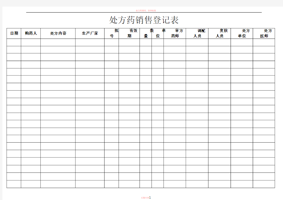 处方药销售登记表