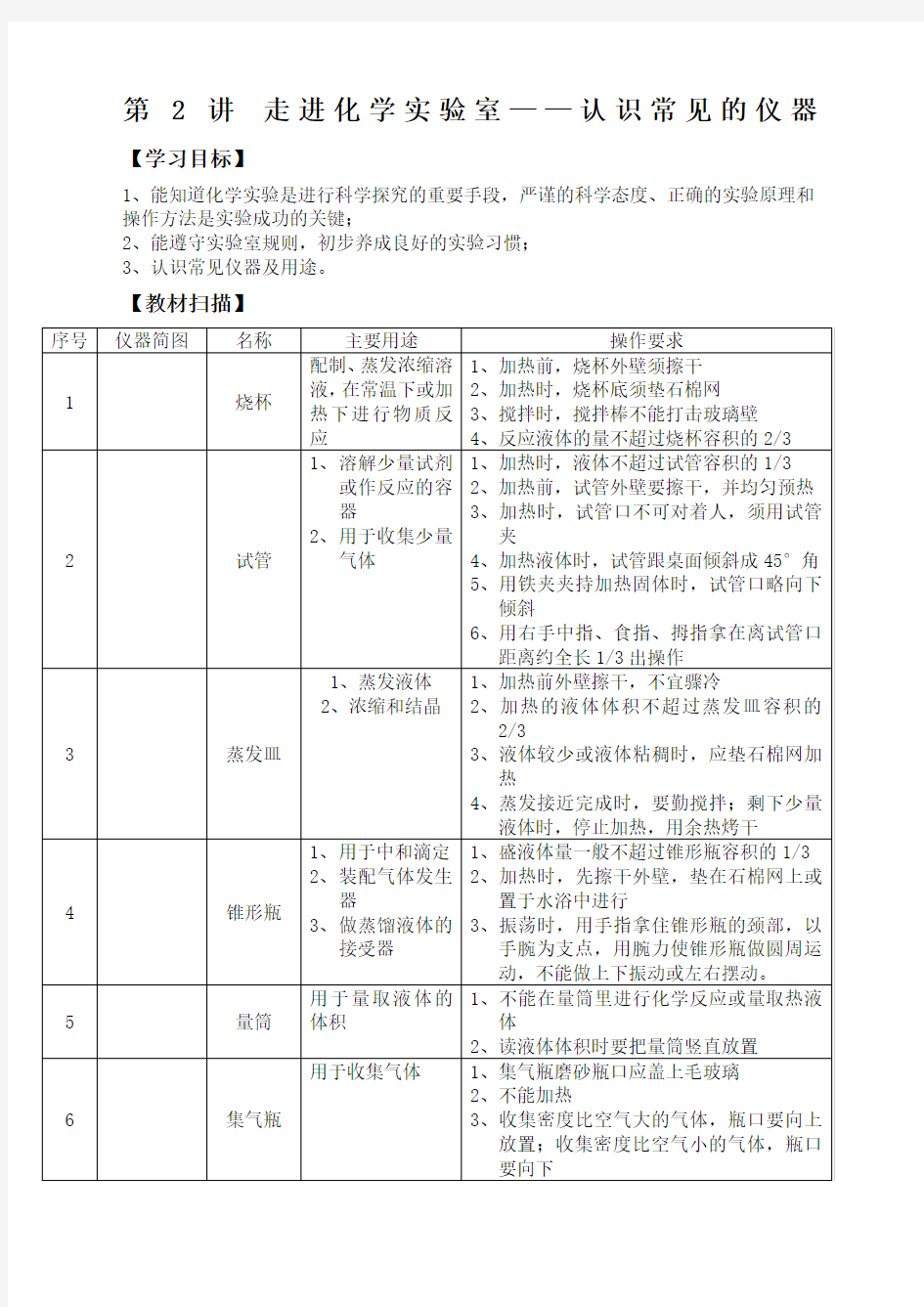 第讲走进化学实验室认识常见的仪器