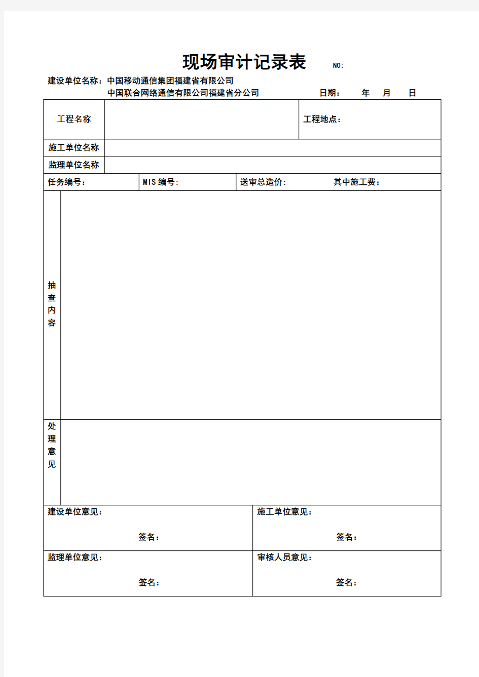 现场审计记录表