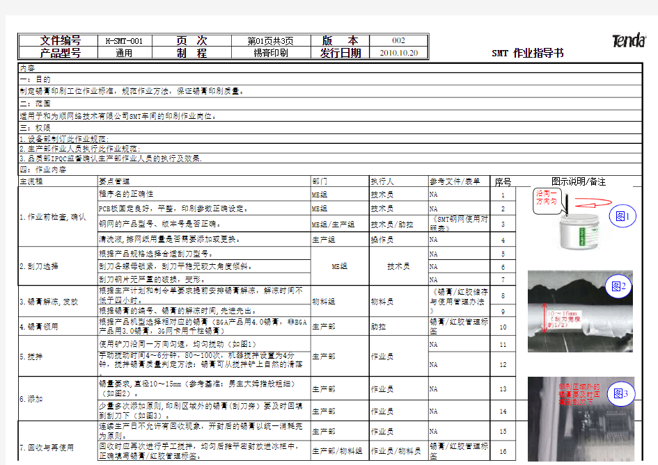 锡膏印刷作业指导书