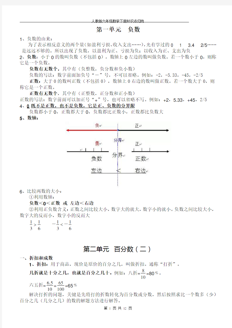 六年级数学下册知识点归纳