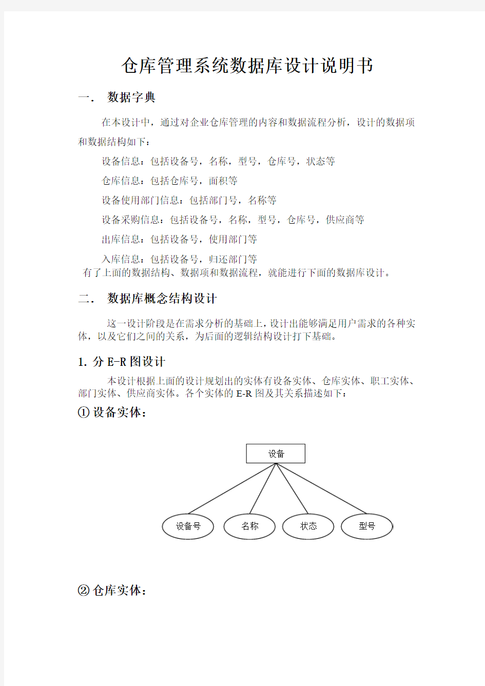 仓库管理系统数据库设计说明书