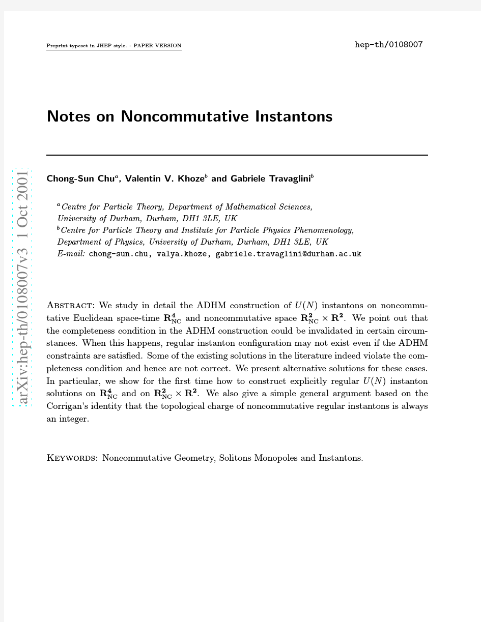 Notes on Noncommutative Instantons