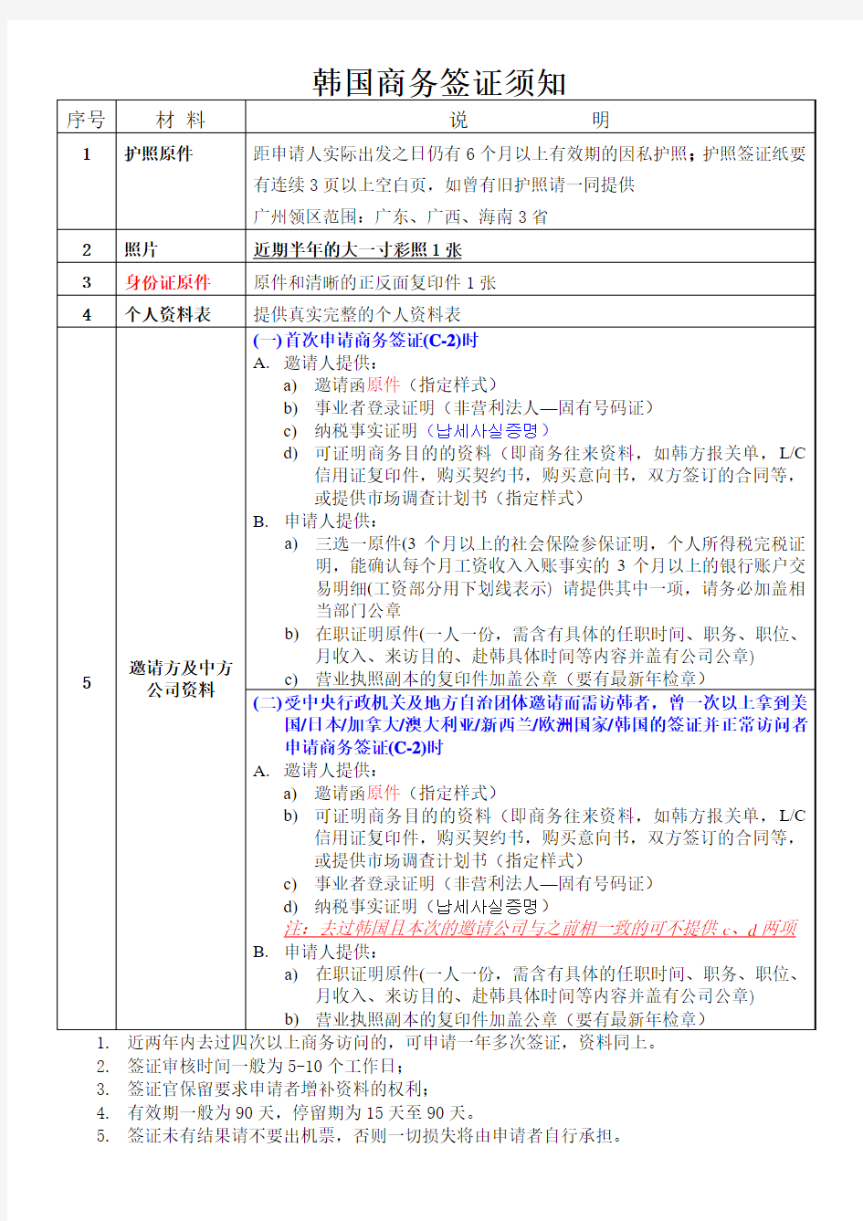 韩国商务签证须知(20130708)