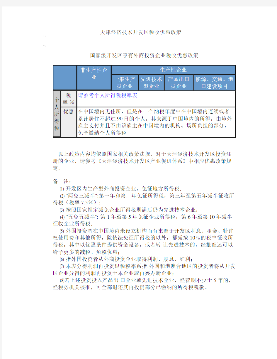 天津经济技术开发区税收优惠政策