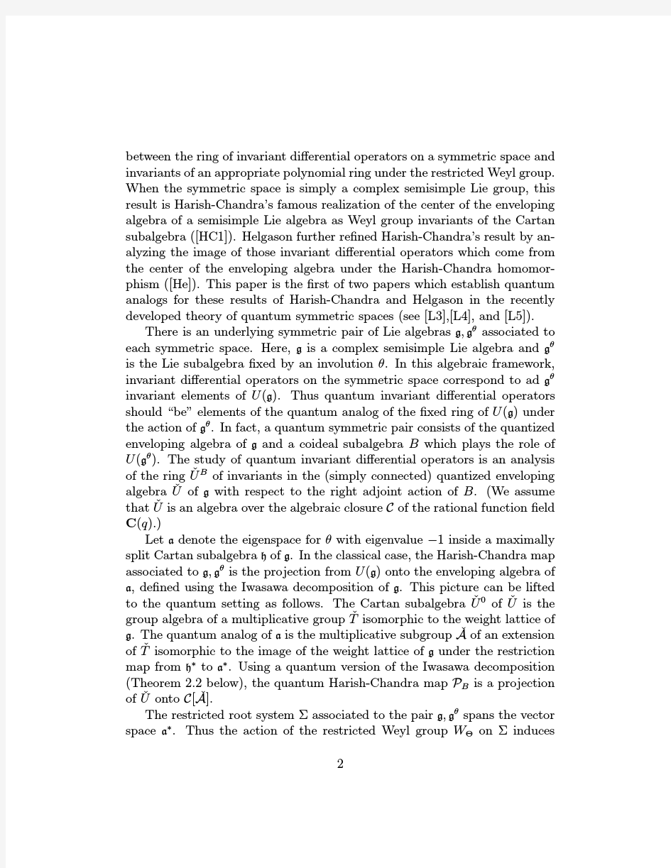 Invariant differential operators for quantum symmetric spaces, I