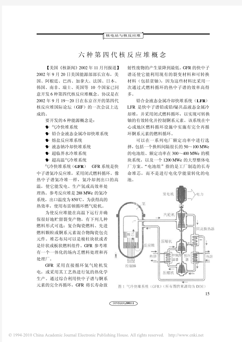 六种第四代核反应堆概念