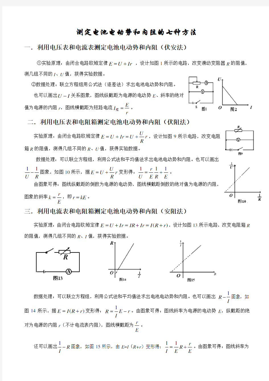 测定电池电动势和内阻的七种方法